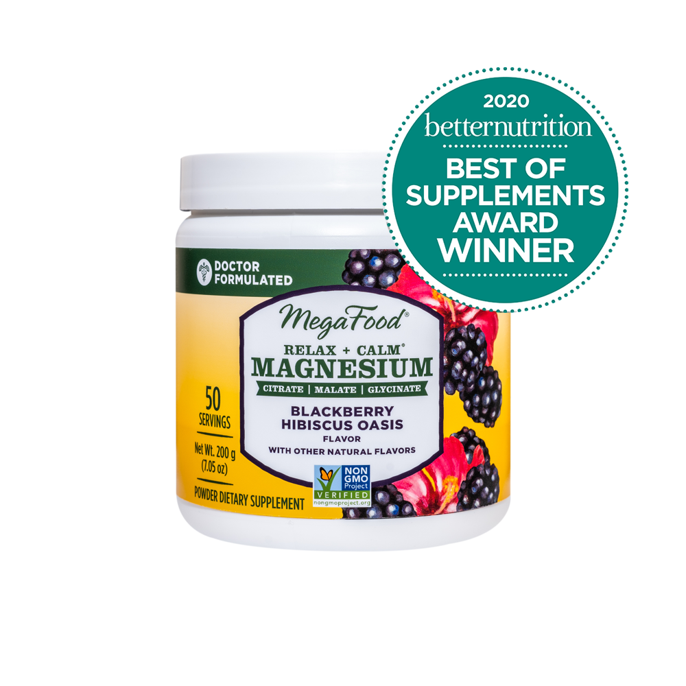 Megafood Relax + Calm* Magnesium Powder - Blackberry Hibiscus Oasis Flavor Mineral Supplement