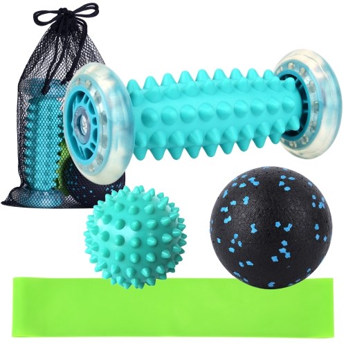 Lixada Foot Massage Roller Spiky Ball Fascial Ball Resistance Band Storage Pouch Set for Pain Relief Stress Relief Relaxation