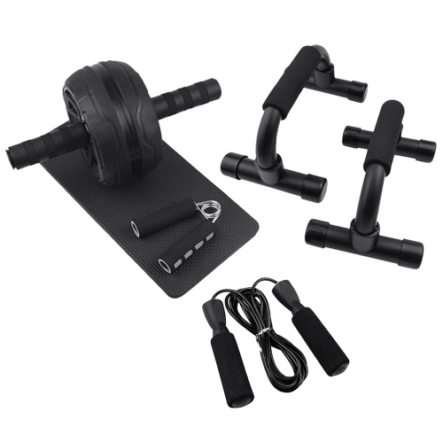 AB Wheel Roller Kit Abdominal Wheel Set with Push-Up Bar Jump Rope Hand Gripper and Knee Pad Home Gym Workout Equipment for Fitness Training
