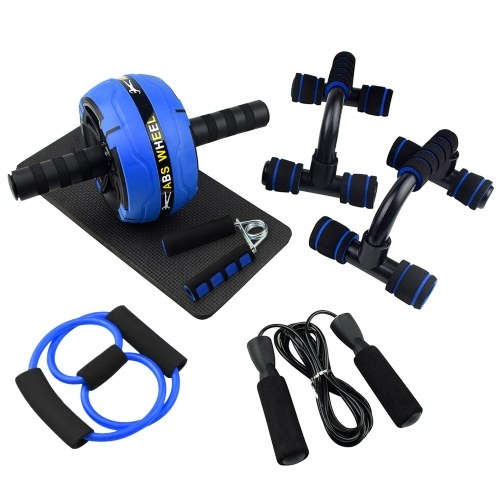 AB Wheel Roller Kit Abdominal Wheel Set with Push-Up Bar Jump Rope Hand Gripper and Knee Pad Home Gym Workout Equipment for Fitness Training
