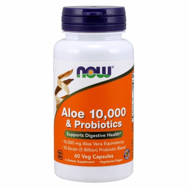 Now Foods Aloe 10,000 & Probiotics - 60 Veg Capsules