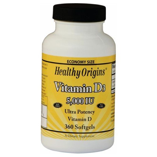 Vegetarian Vitamin D3 5000 IU 360 Veggie Gels by Healthy Origins